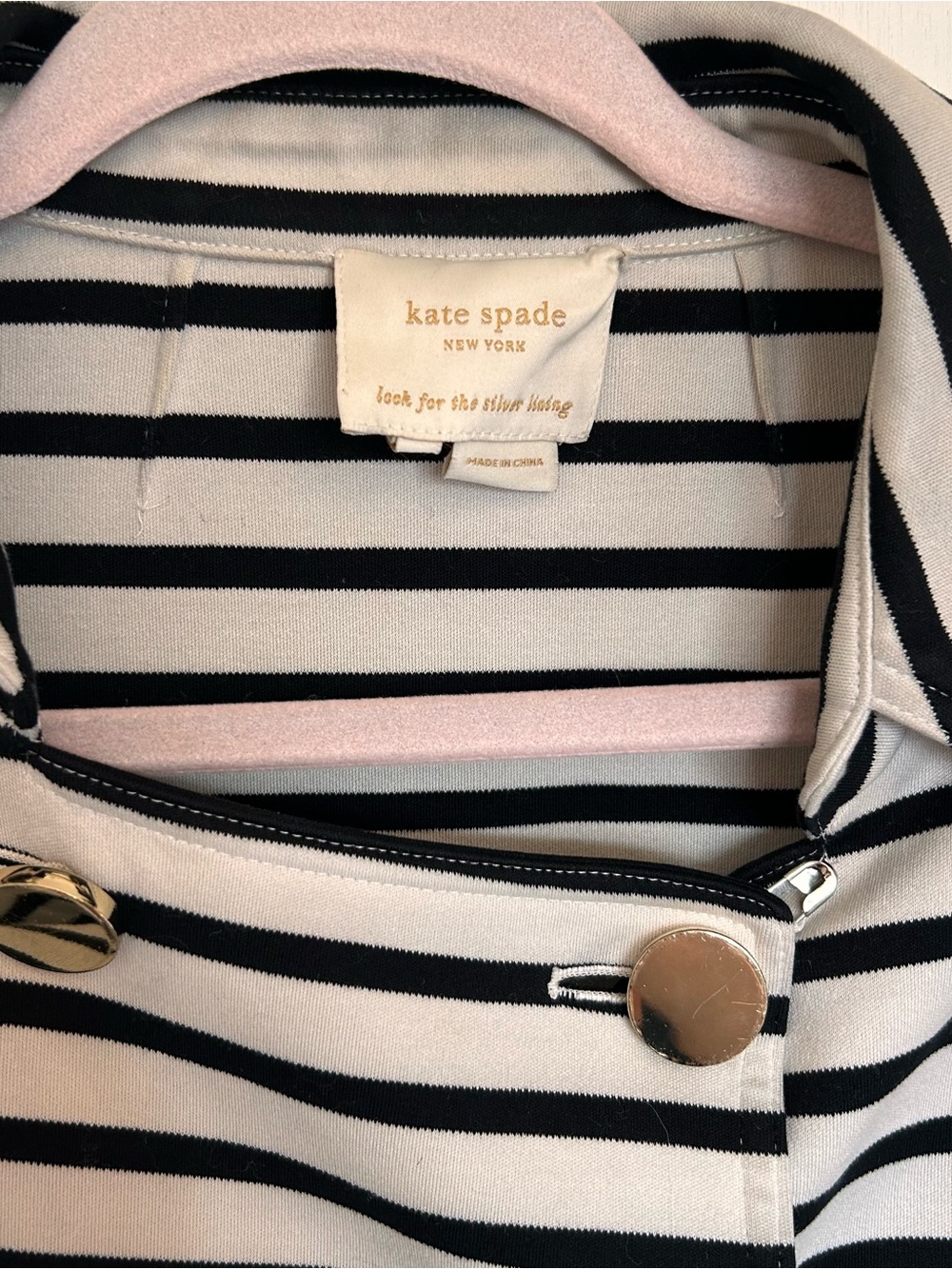 kate spade Navy and White Striped Pea Coat Gold-Button Jacket - Picture 2 of 9